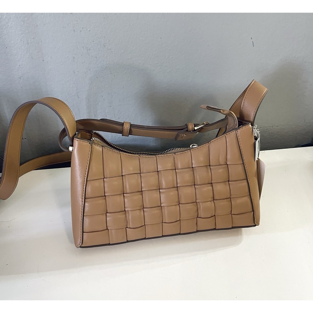 A New Day Brown Caramel Faux Leather Crochet Zip Closure Crossbody‎ Shoulder Bag